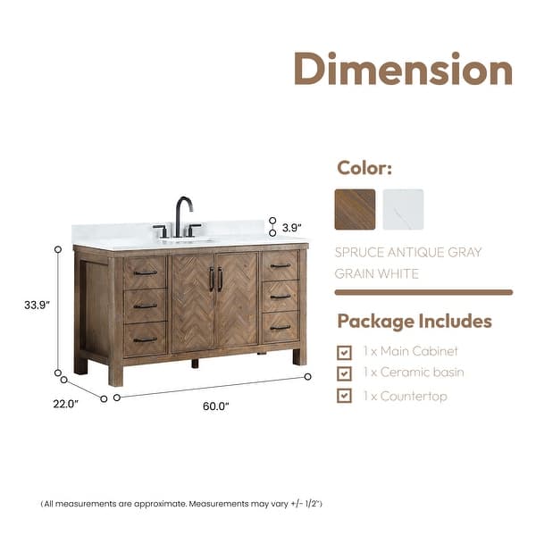 dimension image slide 0 of 10, Javier Bath Vanity with Composite Stone Top without Mirror