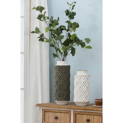 Distressed Black and White Metal Bottle Vases (Set of 2)