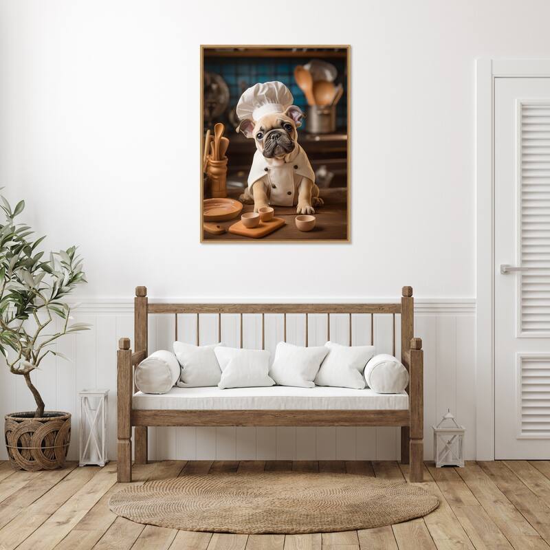 French Bulldog Puppy Chef by Andreas Magnusson Framed Canvas Wall Art