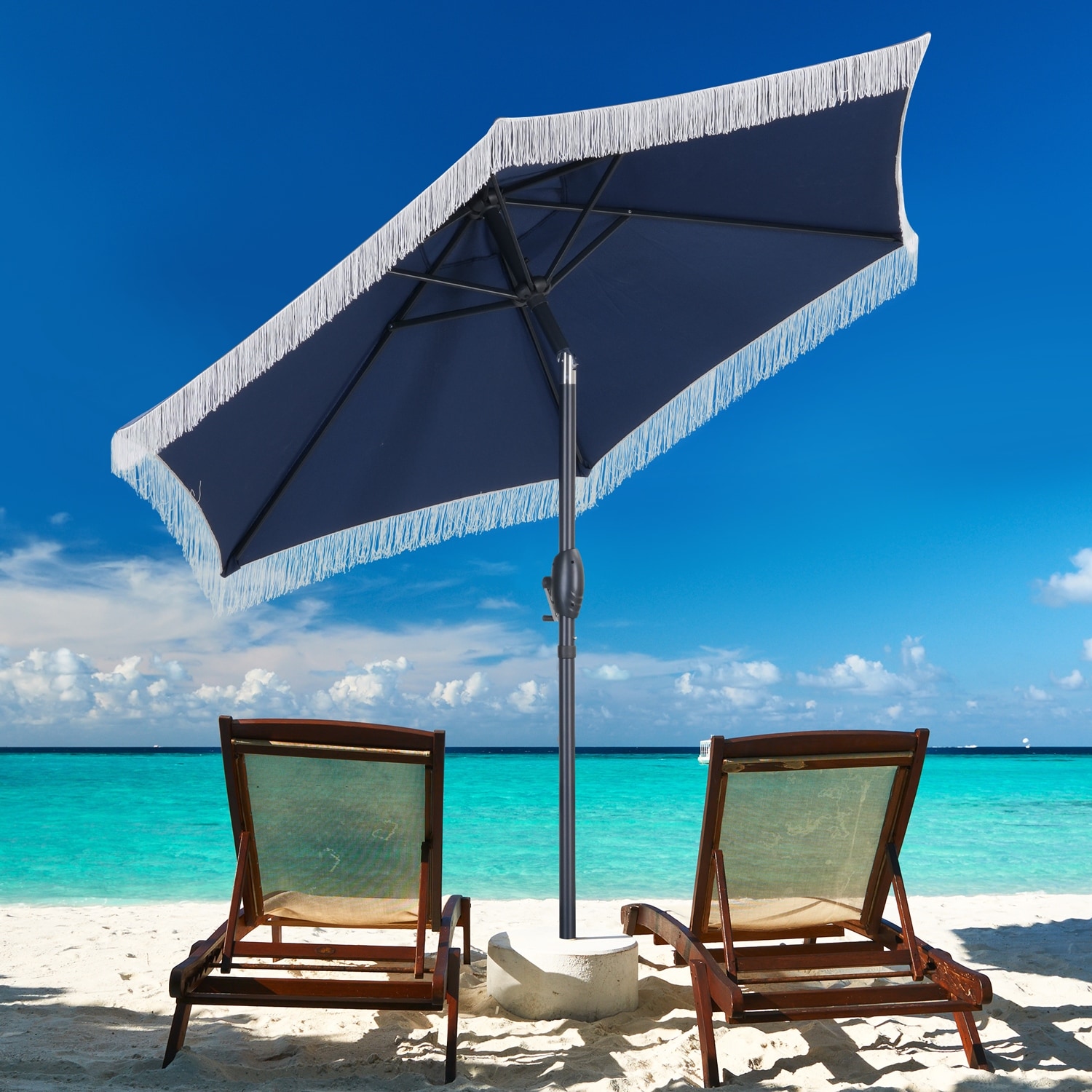 Ainfox 7FT Fringe Outdoor Patio Umbrella with Tilt Tassel Umbrella