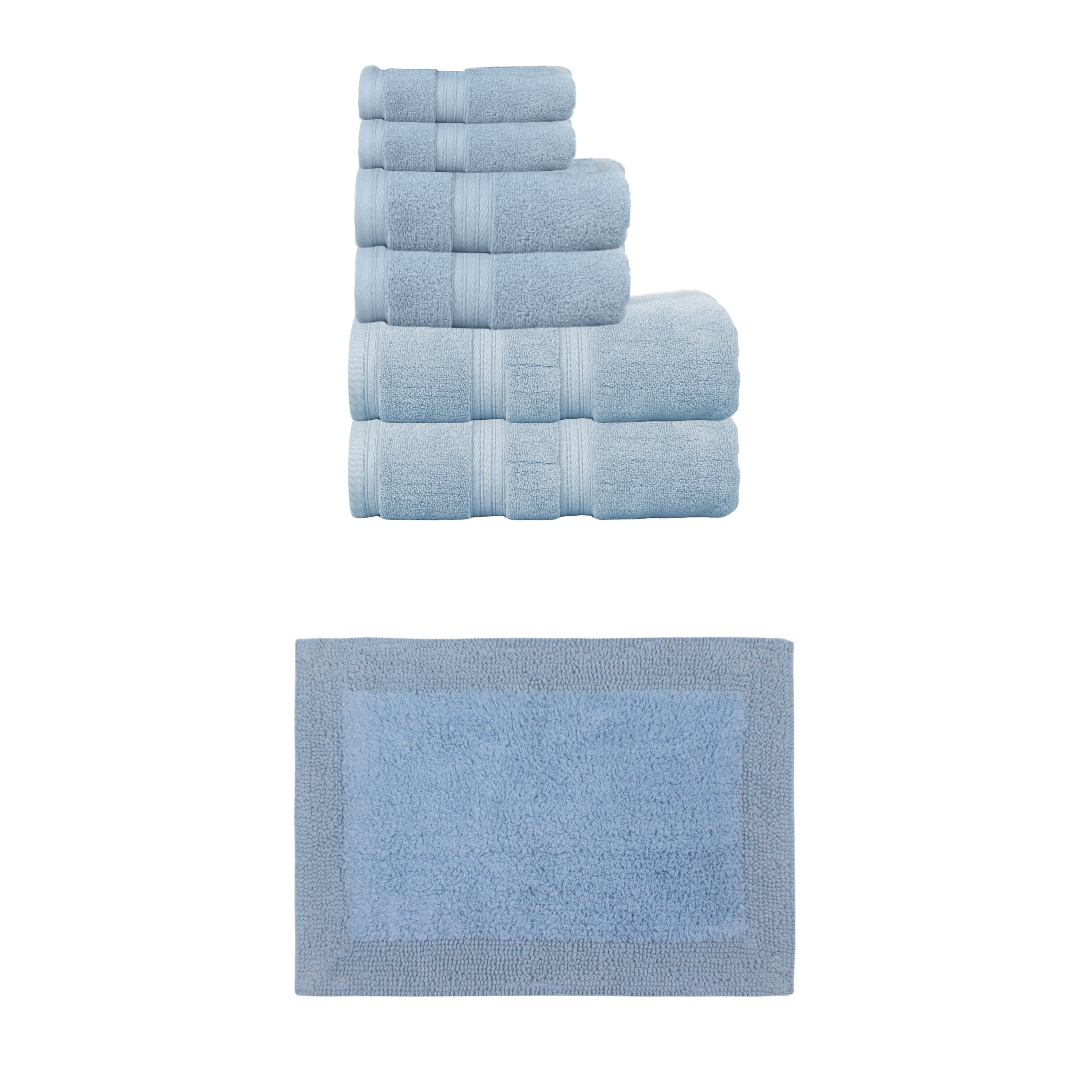 Home Weavers Luxury Collection 100% Soft Cotton 6 Pc Towel Set & 1 Pc 17x24" Bath Rug, Machine Wash & Non Slip (Set of 7)