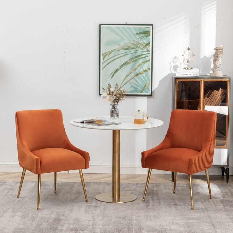 SEYNAR Mid Century Velvet Accent Dining Chair Set of 2 with Rear Handle - Orange