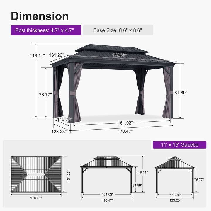 PURPLE LEAF Outdoor Galvanized Steel Full size Hardtop Gazebo Aluminum Frame Gazebo With Curtains
