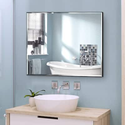 Aluminum Framed Rectangle Beveled Bathroom Wall Mirror