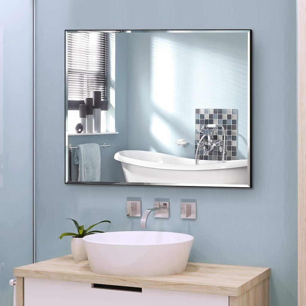 Aluminum Framed Rectangle Beveled Bathroom Wall Mirror