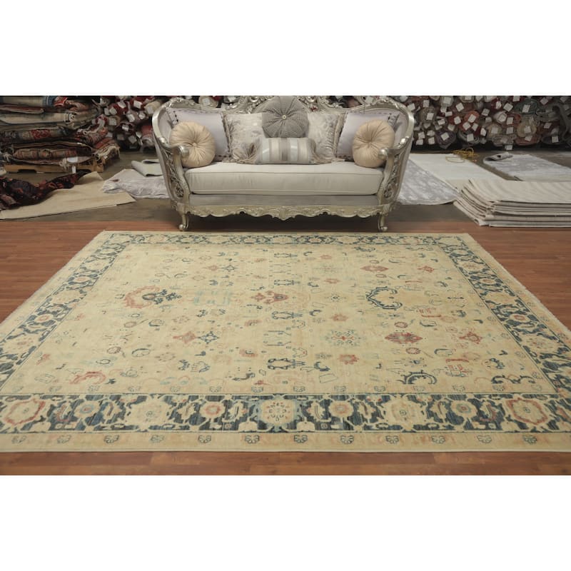 Hand Knotted Traditional Wool Beige Geometric Area Rug - 9' 9'' X 8' 3''