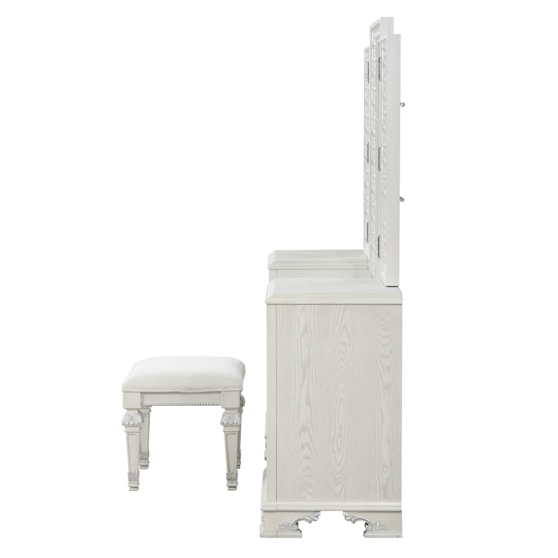 Furniture of America Fornan Traditional Creamy White Solid Wood 6-Drawer Vanity Set with LED Light and Power Outlet