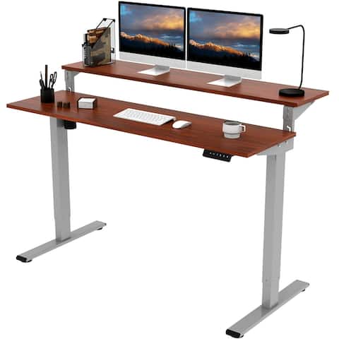 FlexiSpot 55" Home Office Standing Desk Studio Desk Height Adjustable Computer Desk Dual Tier Ergonomic Memory Controller