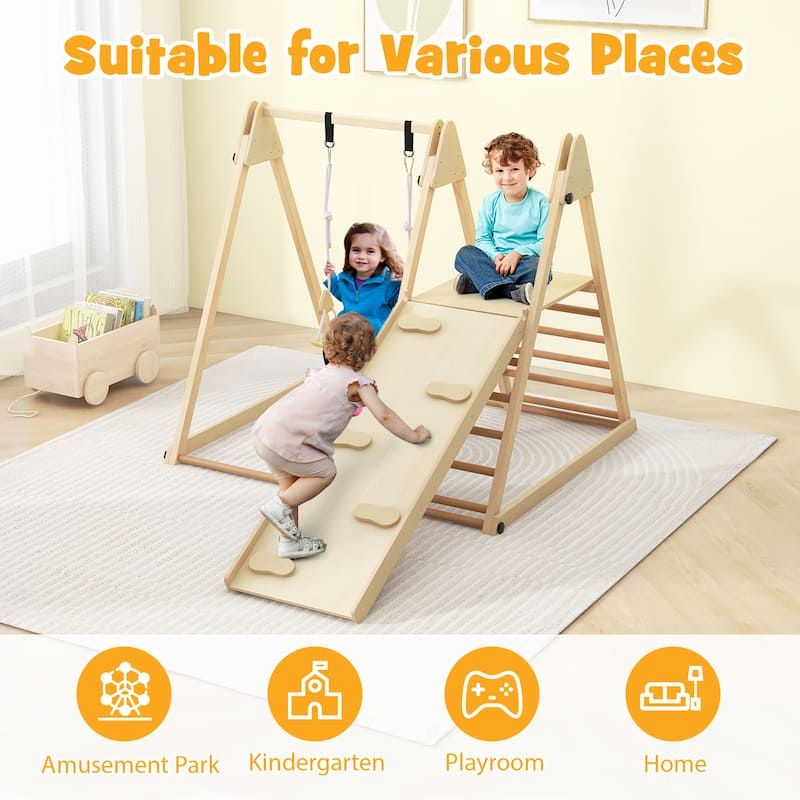 Gymax 5-in-1 Kids Indoor Playground w/ Slide Climbing Rock Adjustable