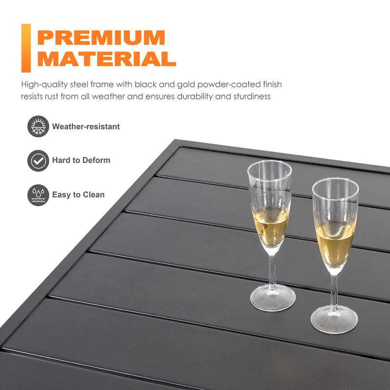 Outdoor Dining Set, Iron Finish, Black with Gold Speckles