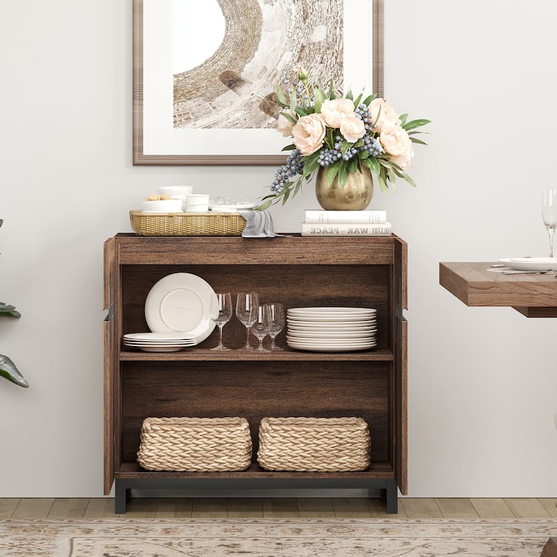 WAMPAT Storage Cabinet, Modern Sideboard with Adjustable Shelf and Metal Base