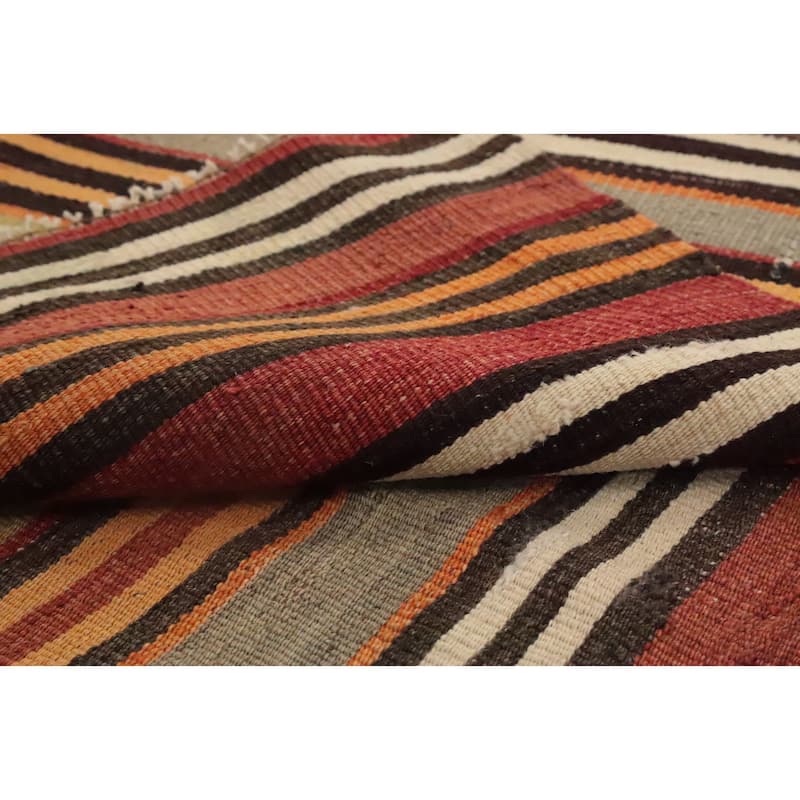 Hand Woven Oriental 100% Wool Carpet Southwestern Geometric Oranges & Rust Kilim Area Rug - 9' 10'' X 4' 8''