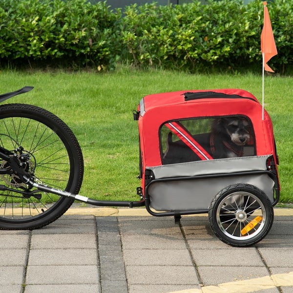 slide 1 of 17, Aosom 2-In-1 Dog Bike Trailer, Pet Trolley Cart with 360 Swivel Quick-release Wheel, Bicycle Wagon Red