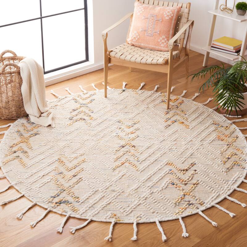 SAFAVIEH Handmade Natura Jemiina Boho Jute & Wool Braided - 6' x 6' Round - Ivory/Orange - Round