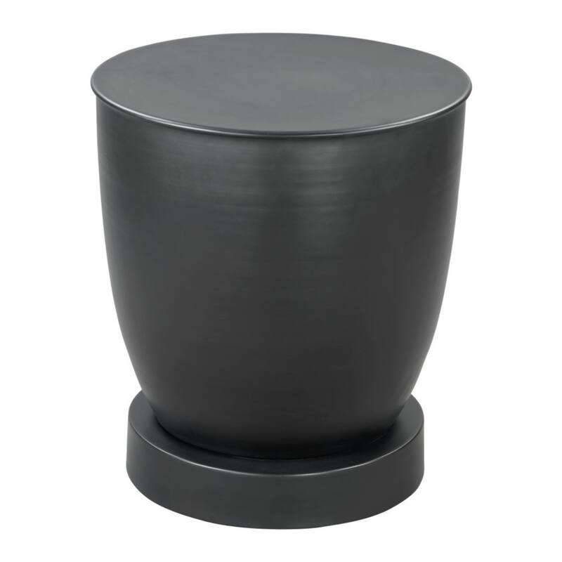 20" Black Round Iron Side Table with Drum Base and Powder Coated Finish Perfect for Living Room or Bedroom