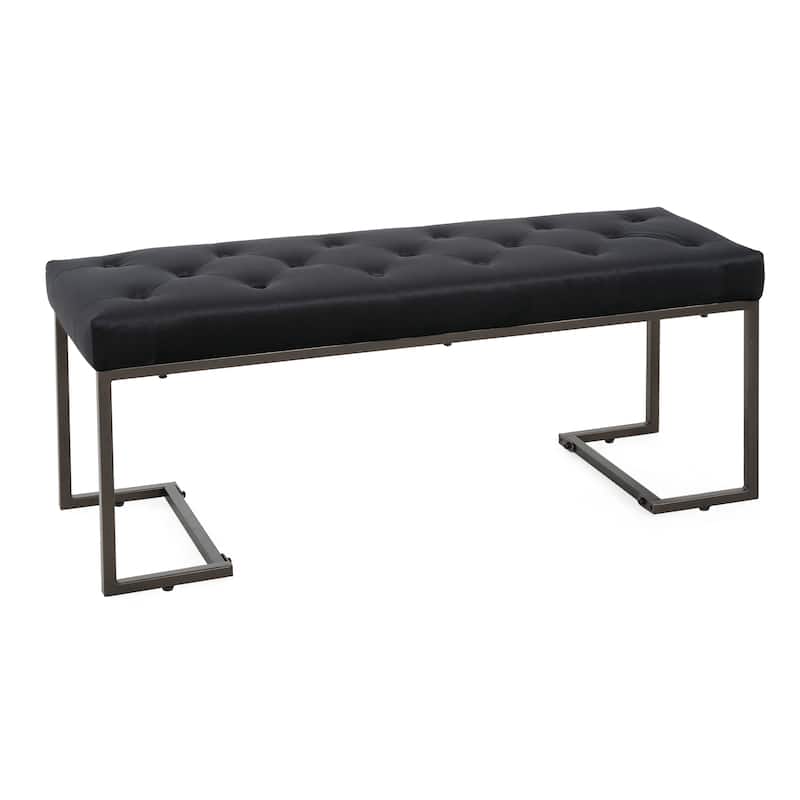 Modern Design Upholstered Button Tufted Bench, Durable Iron Frame, Black and Bronze