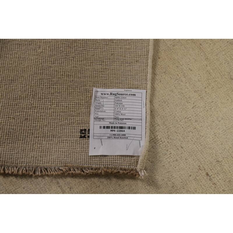 Modern Gabbeh Oriental Area Rug Handmade Solid Wool Carpet - 4'11" x 6'4"