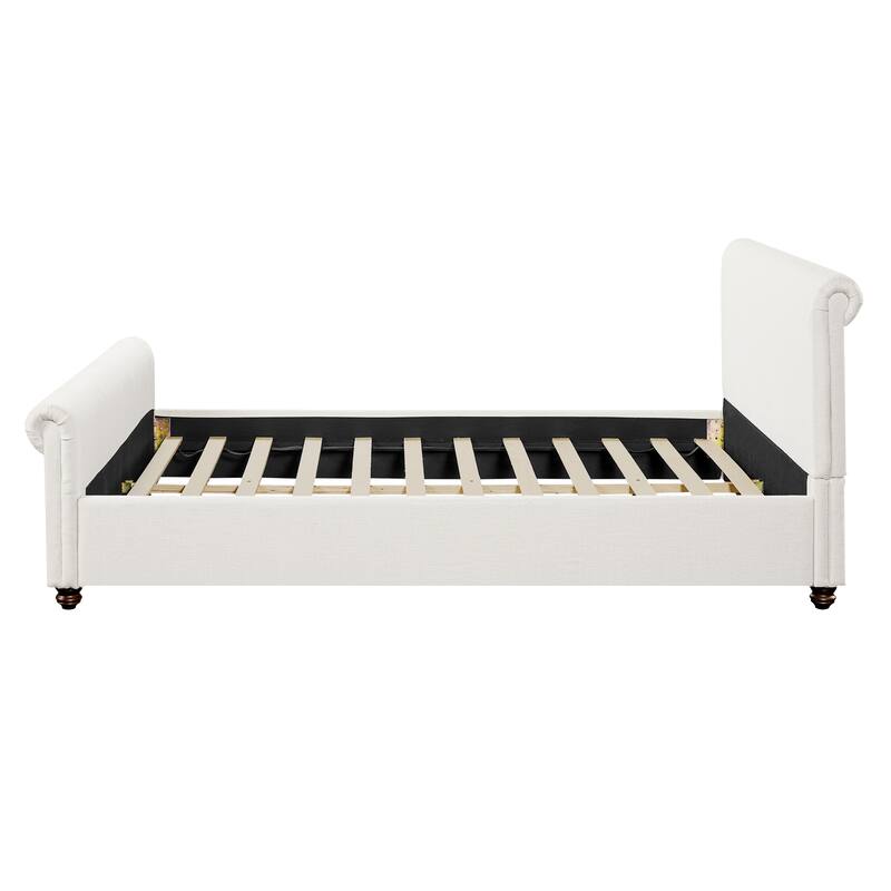 Christopher Knight Home - Modern Linen Upholstered Bed Frame with Solid Wood Legs and a Robust Headboard and Footboard