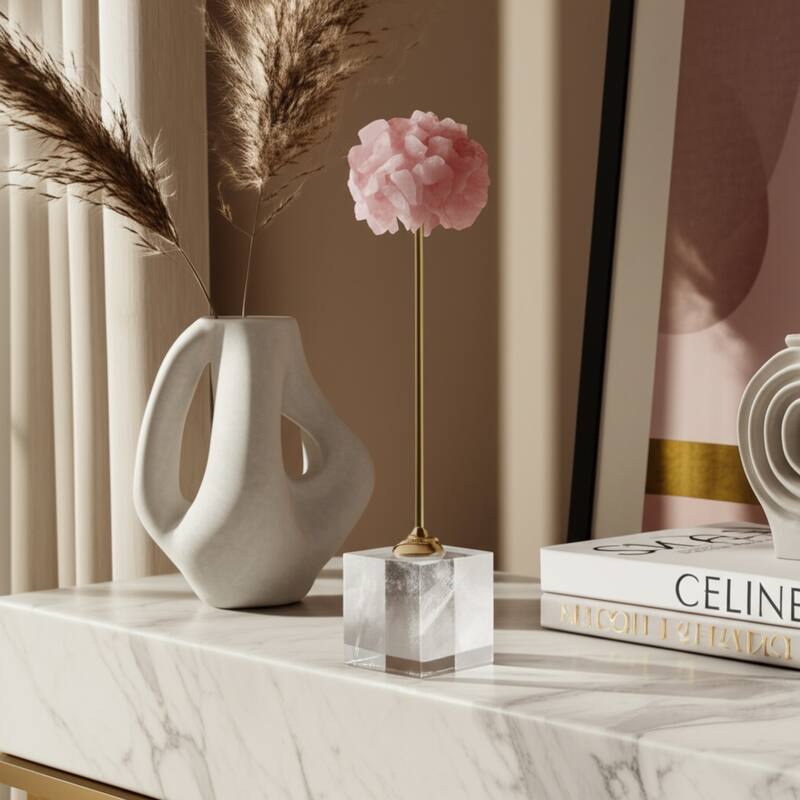 Metal Marble Decorative Sculpture Clustered Crystal Form on Cubic Base - 3" x 3" x 18"