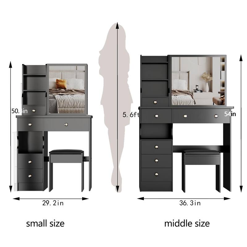 37" Makeup Vanity Table with Left Drawers, Sliding Mirror & High-Capacity Storage, Includes Stool