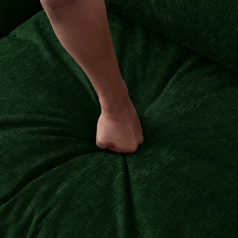 Chenille Upholstered L-shaped Sectional Sofa 3 Seater Modular Couch with Ottoman, Pillows and Double Layer Seat Cushions