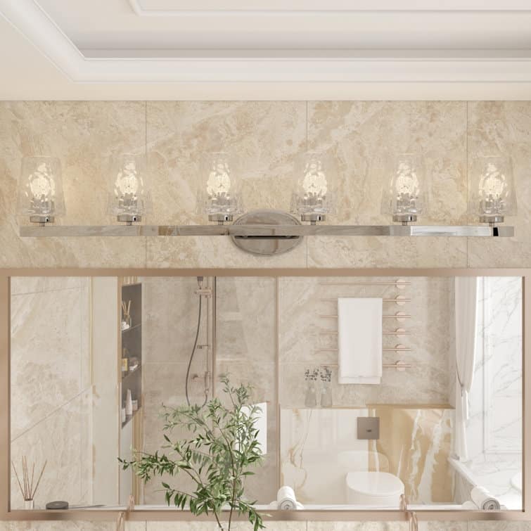 Acroma 6-light Modern Nickel Bathroom Vanity Light with Art Glass - 51 inches