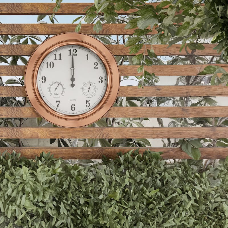Indoor Outdoor Clock Thermometer Combo - 18-Inch Waterproof Outdoor Wall Clock with Temperature and Humidity by Nature Spring