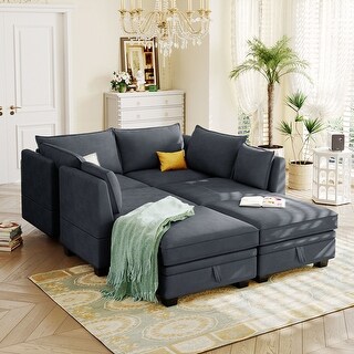 U-Shape Modular Convertible Sofa Bed With Reversible Chaise And Storage ...
