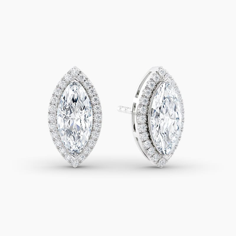 Auriya 14k Gold Lab Grown Halo Marquise Diamond Stud Earrings 0.50 to 8.00 ct. tw. Push-Back (F-G VS) - White