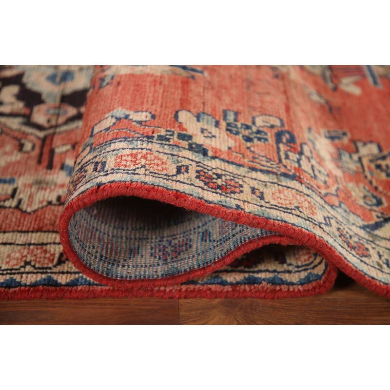 Hand Knotted Oriental 100% Wool Carpet Traditional Floral Red Mahal Runner Rug - 10' 3'' X 3' 4''