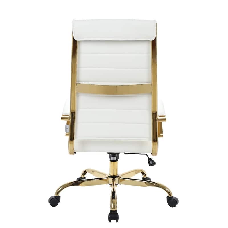 LeisureMod Benmar High-Back Leather Office Chair With Gold Frame - Red - 24.5"Dx22.5"Wx46"H