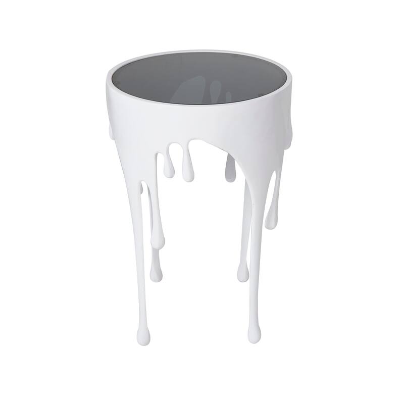 Aluminum Metal Abstract Drip Accent Table with Melting Design and Shaded Glass Top - Roche River Decor