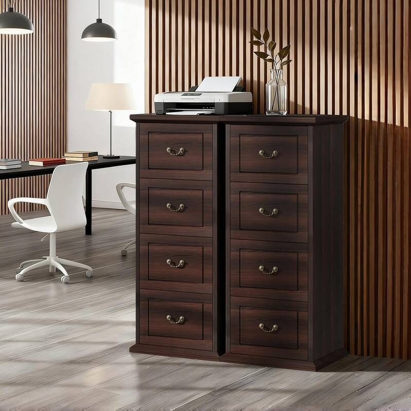 Wood File Cabinet, Tall Filing Storage Printer Stand for A4/Letter/Legal Size, Home Office Document Accent Cabinet