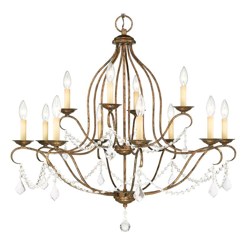 Livex Lighting Chesterfield 12 Light 2 Tier Chandelier with Crystal - Venetian Golden Bronze