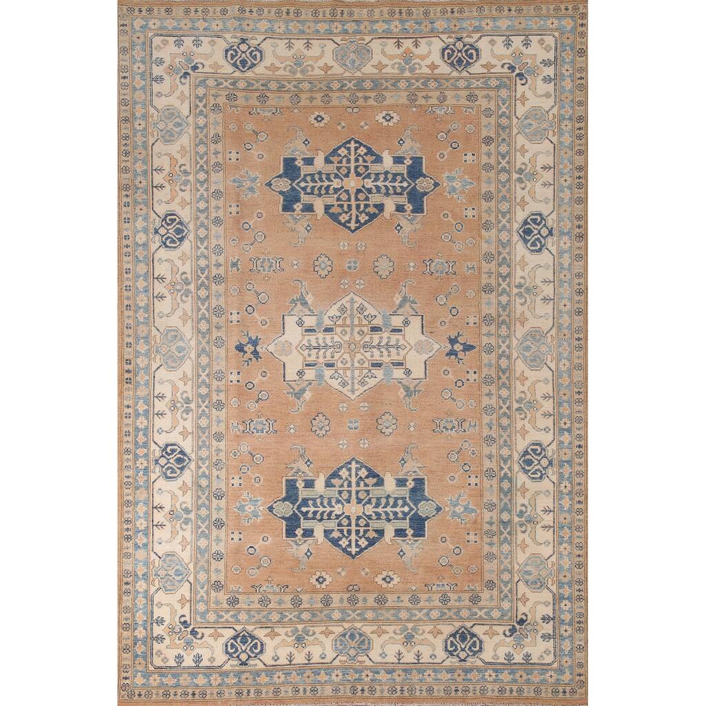 Geometric Kazak Area Rug Hand-Knotted Bedroom Wool Carpet - 5'11" x 8'9"