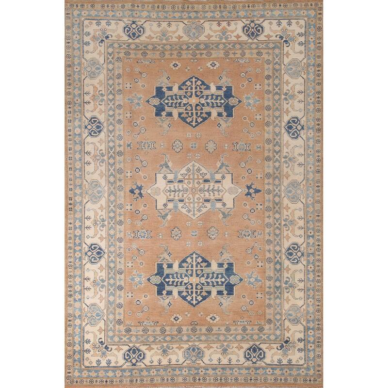 Geometric Kazak Area Rug Hand-Knotted Bedroom Wool Carpet - 5'11" x 8'9"