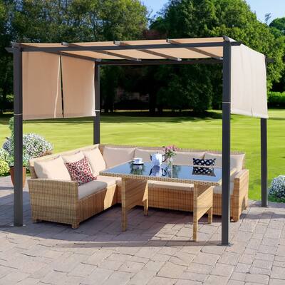 Cozywor 10 ft. x 10 ft. Steel Arched Pergola with Beige Shade Canopy