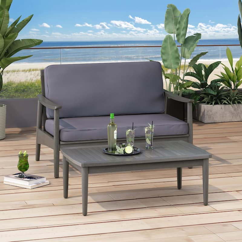 Willowbrook Outdoor Acacia Loveseat and Coffee Table by Christopher Knight Home - Gray Finish + Dark Gray