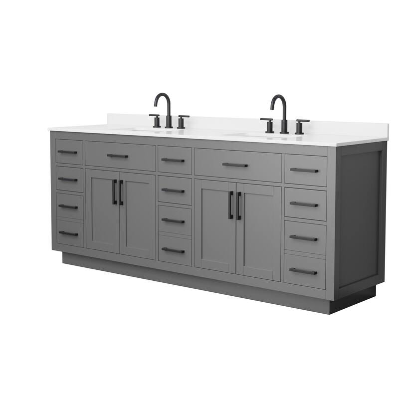 Wyndham Collection WCG262684D-QTZ-US3MXX Beckett TK 84" Free Standing - Dark Gray / White Quartz Top / Matte Black
