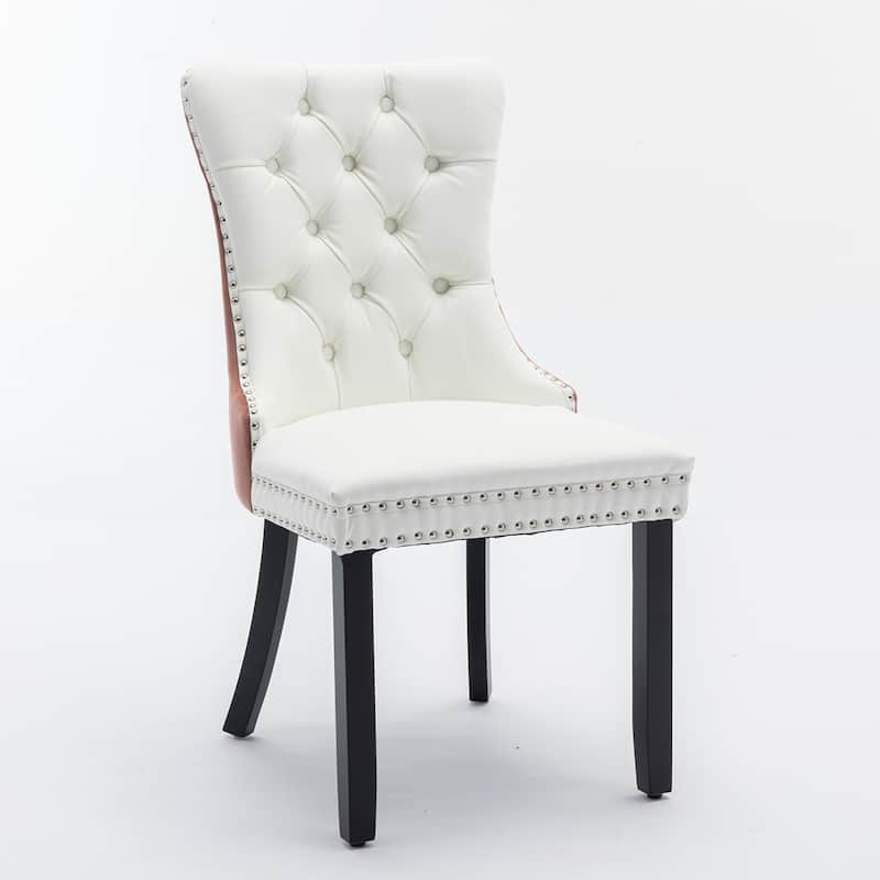 2PCS PU and Velvet Dining Chair with Wood Legs