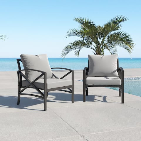 Patio Furniture Metal Arm Chair,2 PCS Garden Outdoor Contemporary Sofa Metal Chair with Cushions, Black