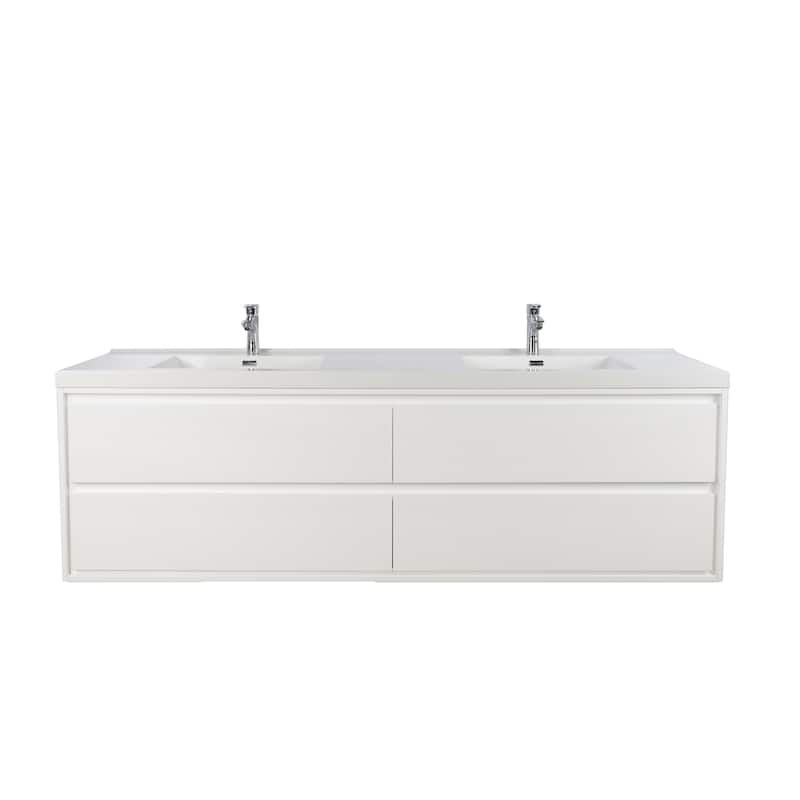 Sage 84" wall mounted bathroom vanity with double basin acrylic top