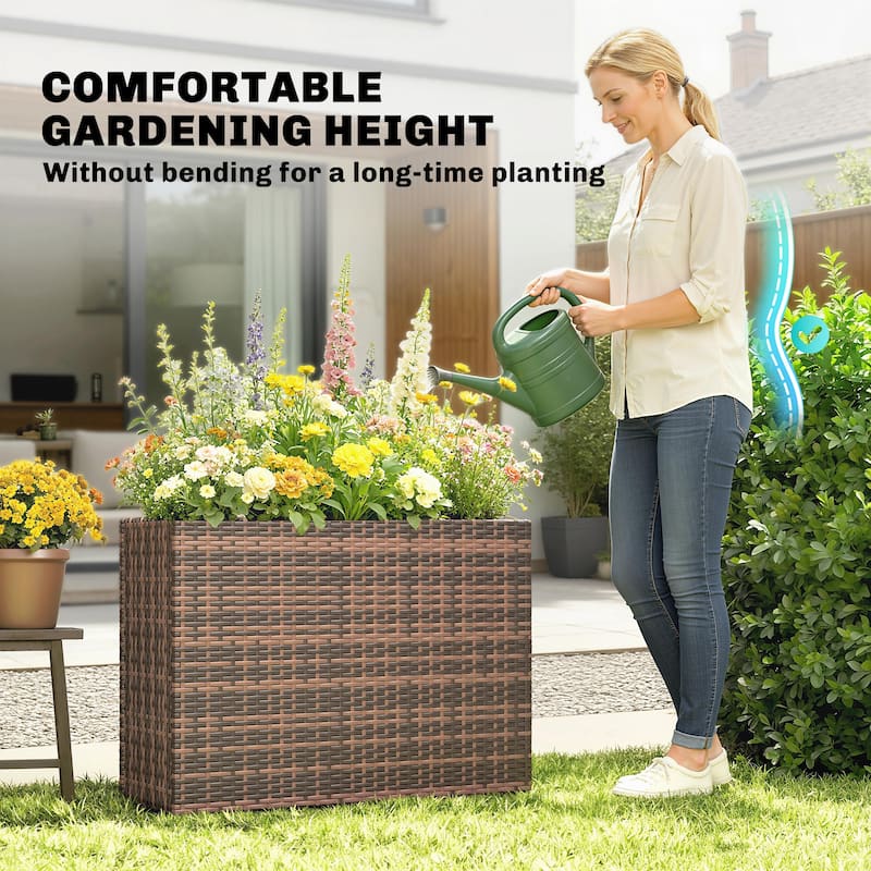 Outsunny Raised Garden Bed with Adjustable Foot Pads for Patio, Balcony, PE Rattan Wicker Planter