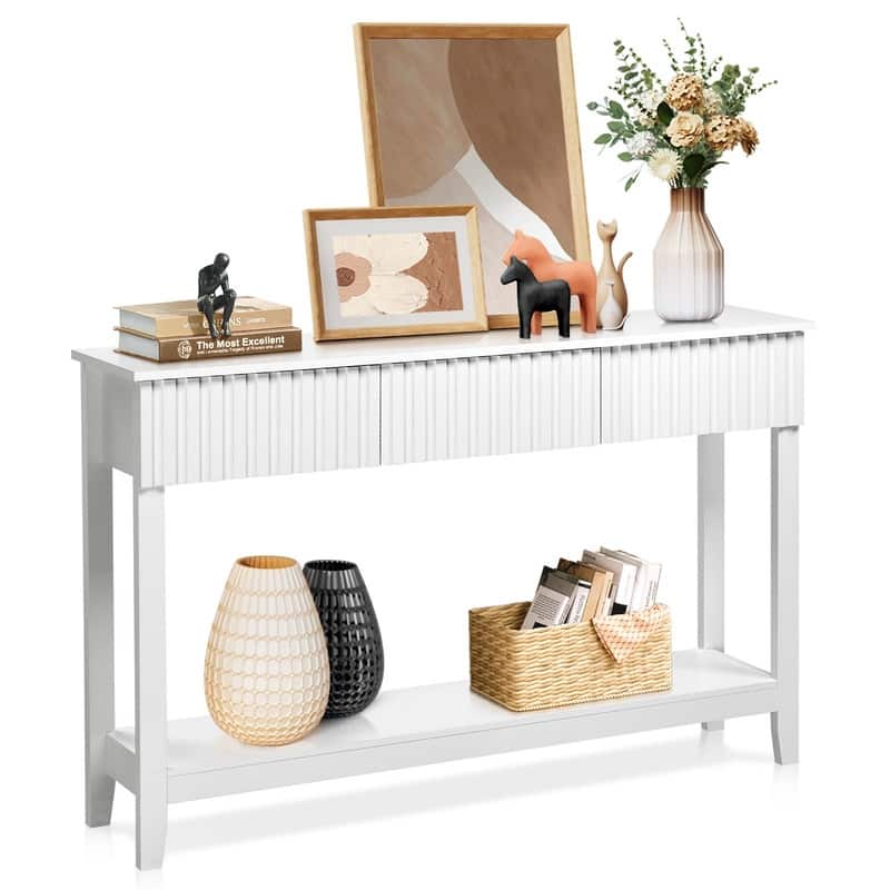 White 2-layer 3-draw MDF 130 * 30 * 81cm Grille Foyer Table