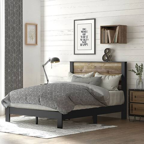 Beckett Queen Low Profile Panel Platform Bed, Knotty Oak/Matte Black