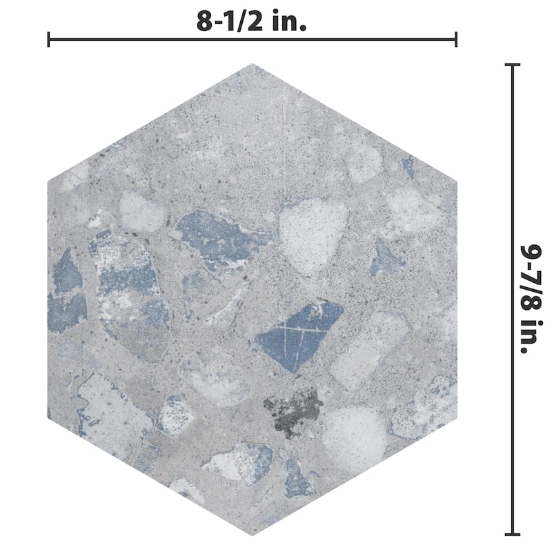 Merola Tile Recycle Hex River Blue 8-1/2" x 9-7/8" Porcelain Floor and Wall Tile