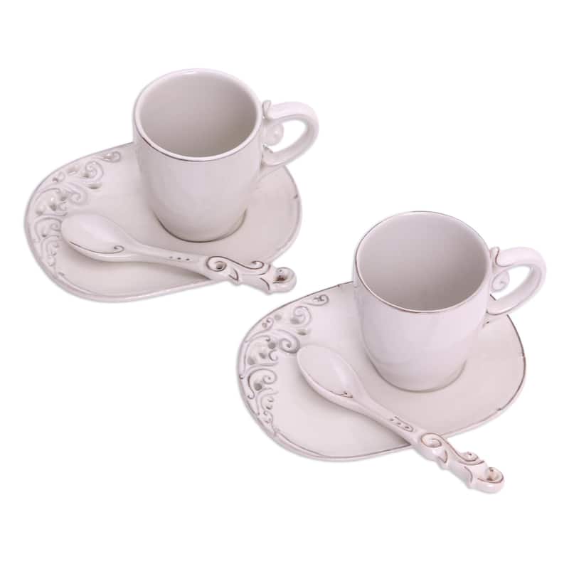 Novica Handmade Keraton Temptation In White Ceramic Mug And Saucer Set (6 Pieces)