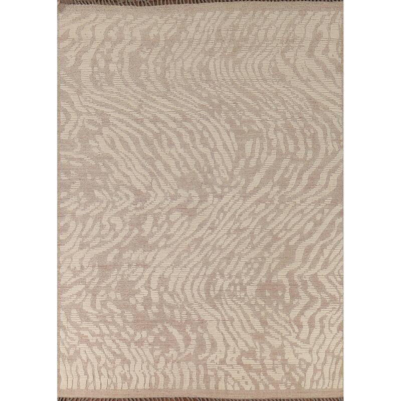 Earth Tone Abstract Moroccan Modern Area Rug Hand-Knotted Wool Carpet - 7'10" x 10'0"