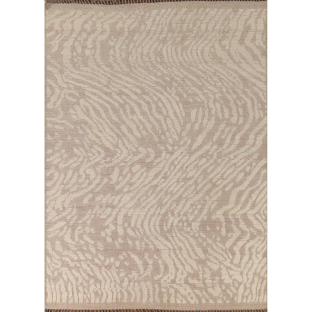 Earth Tone Abstract Moroccan Modern Area Rug Hand-Knotted Wool Carpet - 7'10" x 10'0"