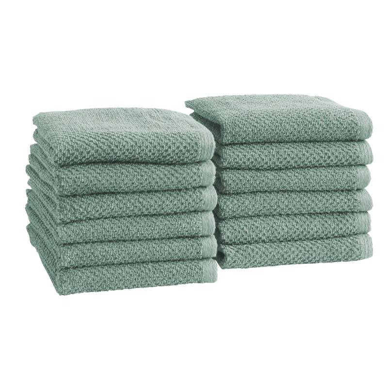 Linery & Co. Luxury Cotton Textured Bath Towel - Washcloth (Pack of 12) - Eucalyptus